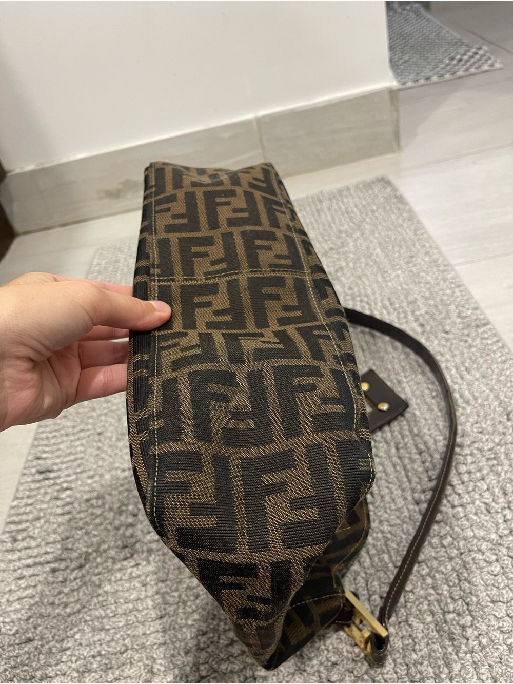 Vintage Fendi Mama Baguette Zucca FF Monogram Canvas Shoulder Bag Brown - Picture 7 of 16